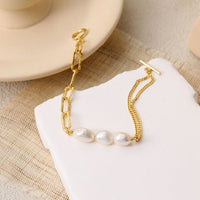 Asymmetry Hollow Chain Baroque Pearl Bracelet