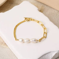 Asymmetry Hollow Chain Baroque Pearl Bracelet