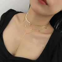 Double Layer Stars Y Necklace, 925 Sterling Silver