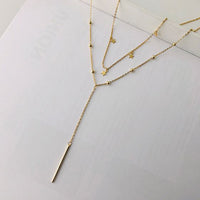 Double Layer Stars Y Necklace, 925 Sterling Silver