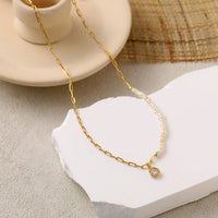 Irregular Natural Pearl Necklace with Round Crystal in 925 Sterling Silver