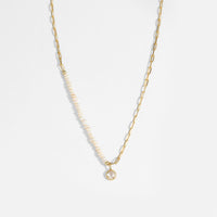 Irregular Natural Pearl Necklace with Round Crystal in 925 Sterling Silver