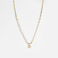 Irregular Natural Pearl Necklace with Round Crystal in 925 Sterling Silver