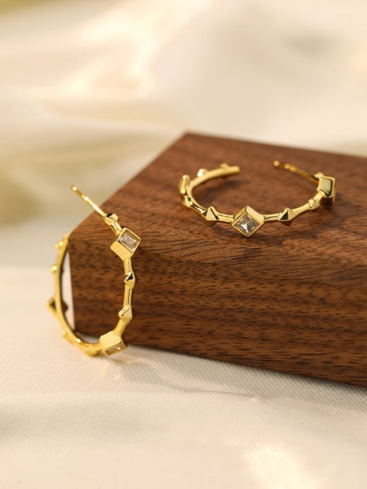 Gold Plated Princess Cut Hoop Earrings