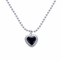 Black Agate Heart Necklace, 925 Sterling Silver