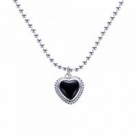 Black Agate Heart Necklace, 925 Sterling Silver