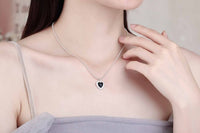 Black Agate Heart Necklace, 925 Sterling Silver