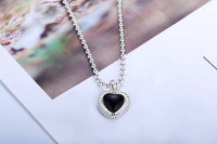 Black Agate Heart Necklace, 925 Sterling Silver