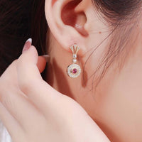 Natural Red Tourmaline Geometric Dangling Earrings