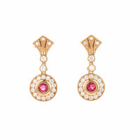 Natural Red Tourmaline Geometric Dangling Earrings