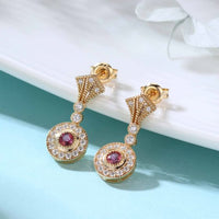Natural Red Tourmaline Geometric Dangling Earrings