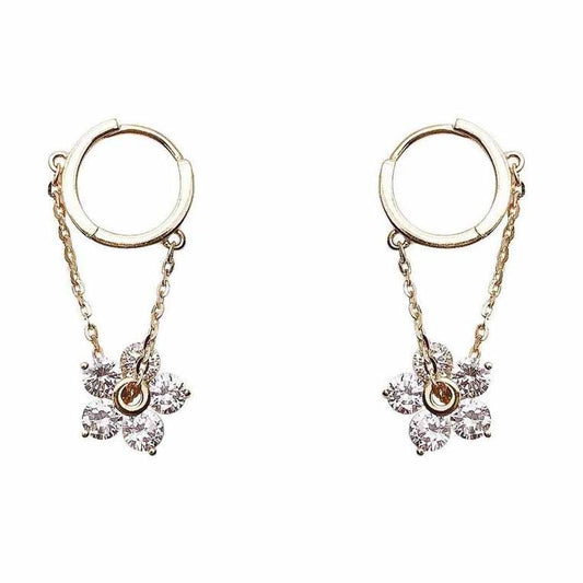 CZ Flower Dangle Earrings in 925 Sterling Silver