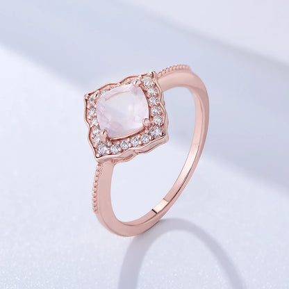 Rose Gold Plated Sterling Silver Natural Rose Quartz Engagement Ring