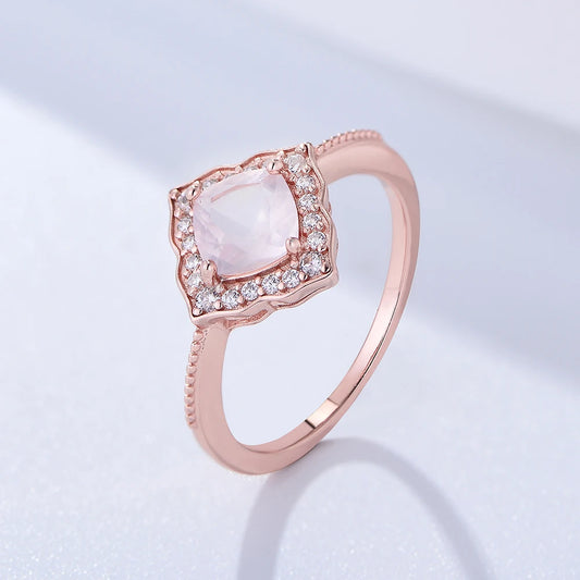 Rose Gold Plated Sterling Silver Natural Rose Quartz Engagement Ring