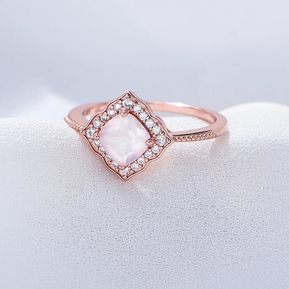 Rose Gold Plated Sterling Silver Natural Rose Quartz Engagement Ring