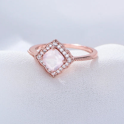 Rose Gold Plated Sterling Silver Natural Rose Quartz Engagement Ring