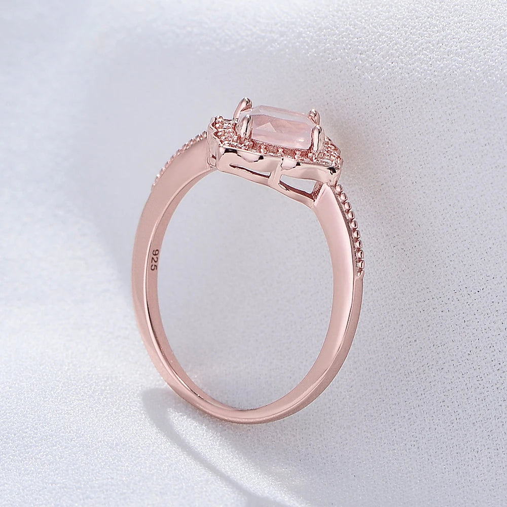Rose Gold Plated Sterling Silver Natural Rose Quartz Engagement Ring