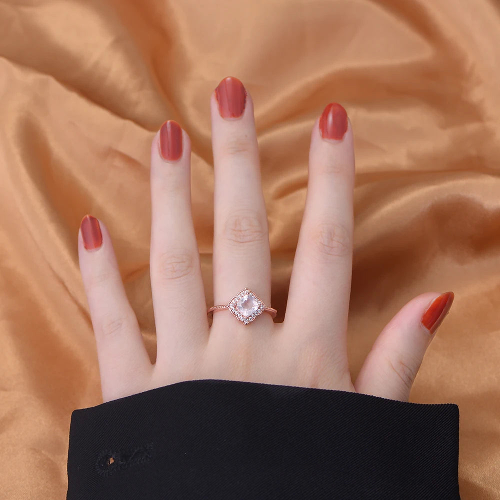 Rose Gold Plated Sterling Silver Natural Rose Quartz Engagement Ring