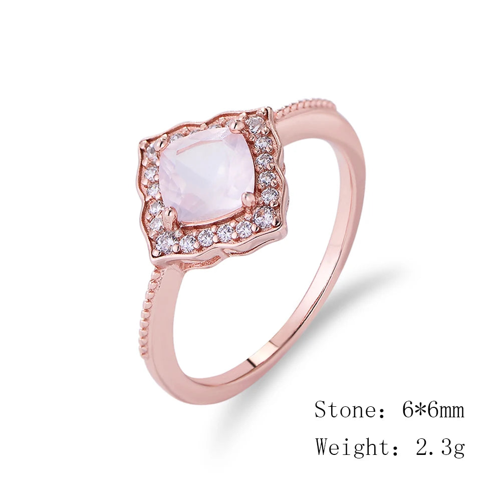 Rose Gold Plated Sterling Silver Natural Rose Quartz Engagement Ring