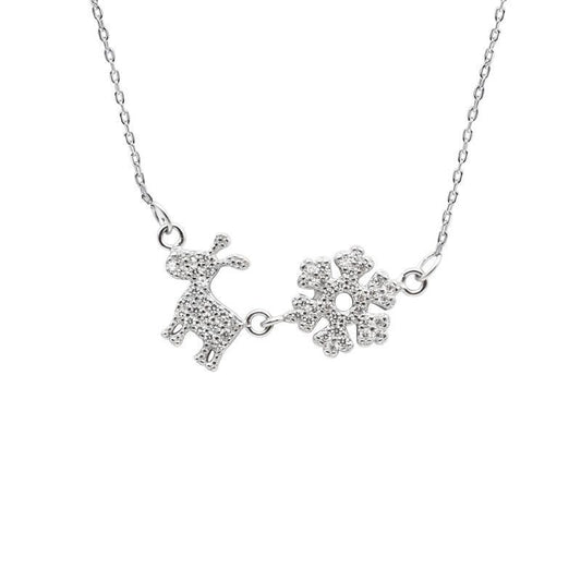 Snowflake and Reindeer 925 Sterling Silver Pendant Necklace