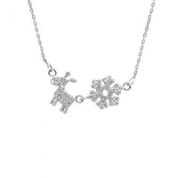 Snowflake and Reindeer 925 Sterling Silver Pendant Necklace