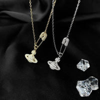 Saturn Crystal Pin Necklace in 925 Sterling Silver