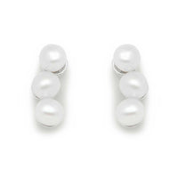 Three Half-Round Natural White Pearl Sterling Silver Stud Earrings