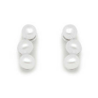 Three Half-Round Natural White Pearl Sterling Silver Stud Earrings
