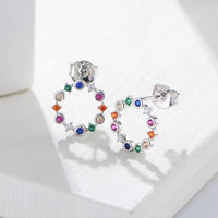 Sterling Silver Colorful Rainbow Circles Stud Earrings