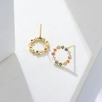 Sterling Silver Colorful Rainbow Circles Stud Earrings