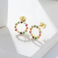 Sterling Silver Colorful Rainbow Circles Stud Earrings