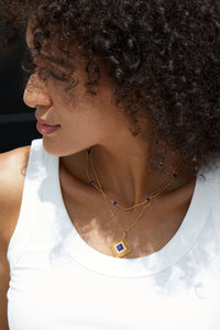 Sterling Silver Natural Lapis Lazuli Square Necklace