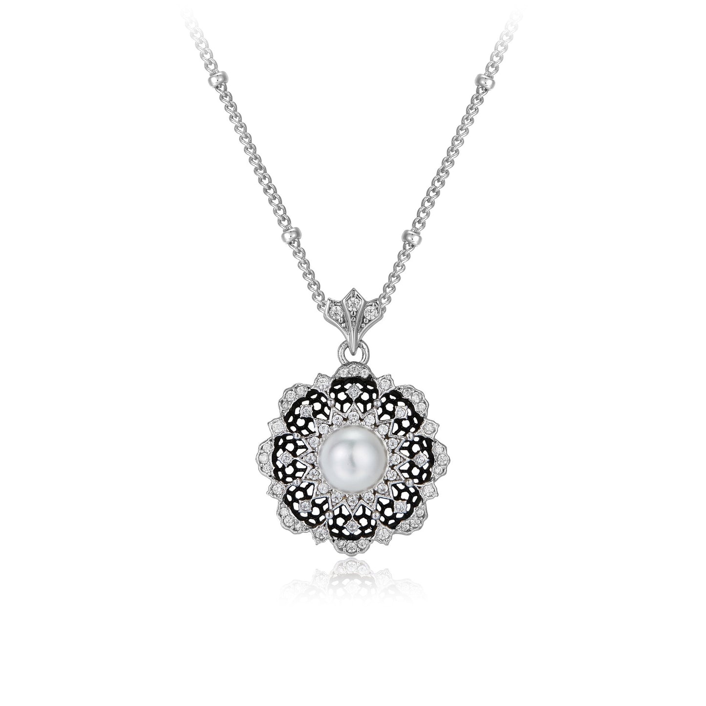 Floral Natural Pearl Sterling Silver Necklace