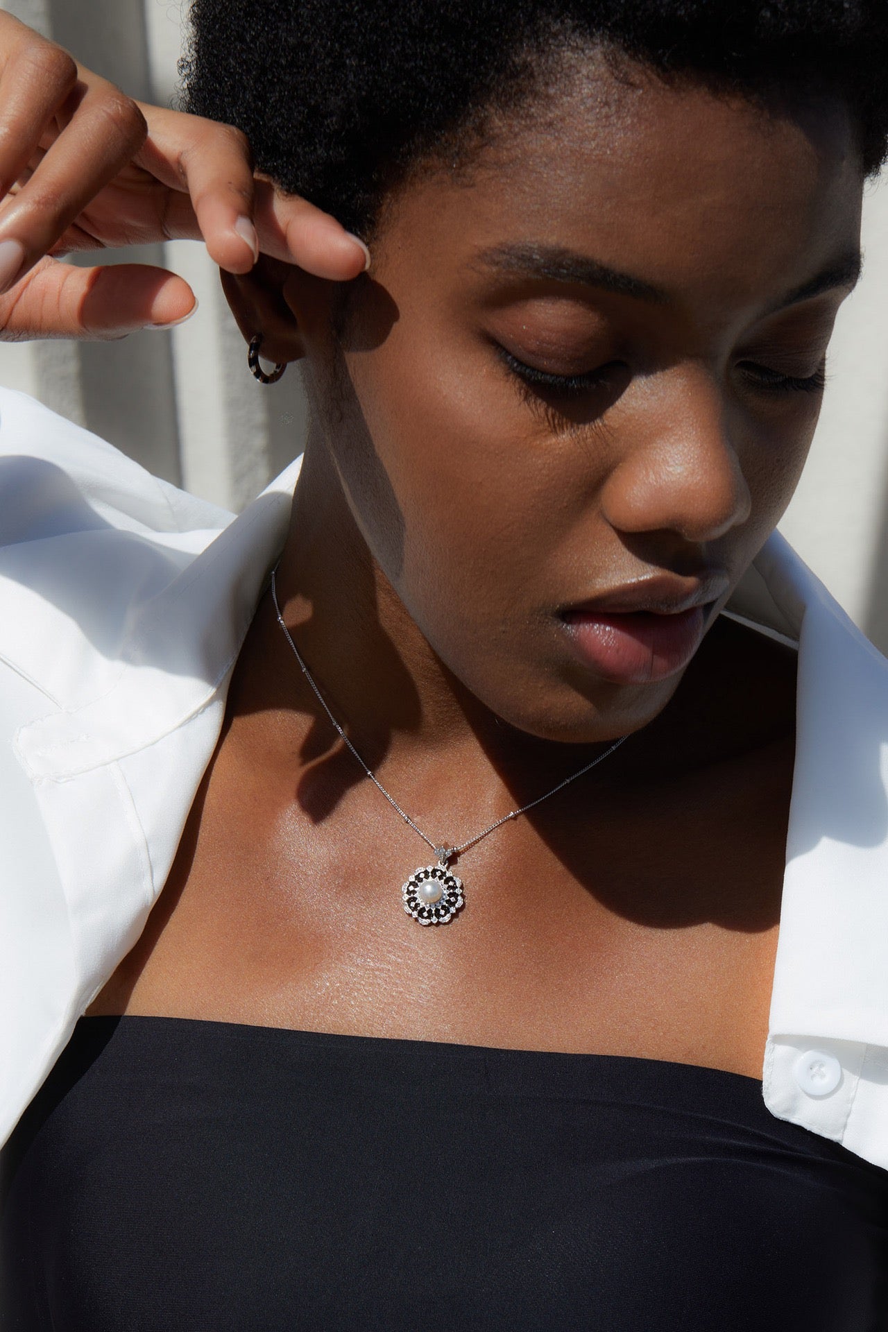 Floral Natural Pearl Sterling Silver Necklace