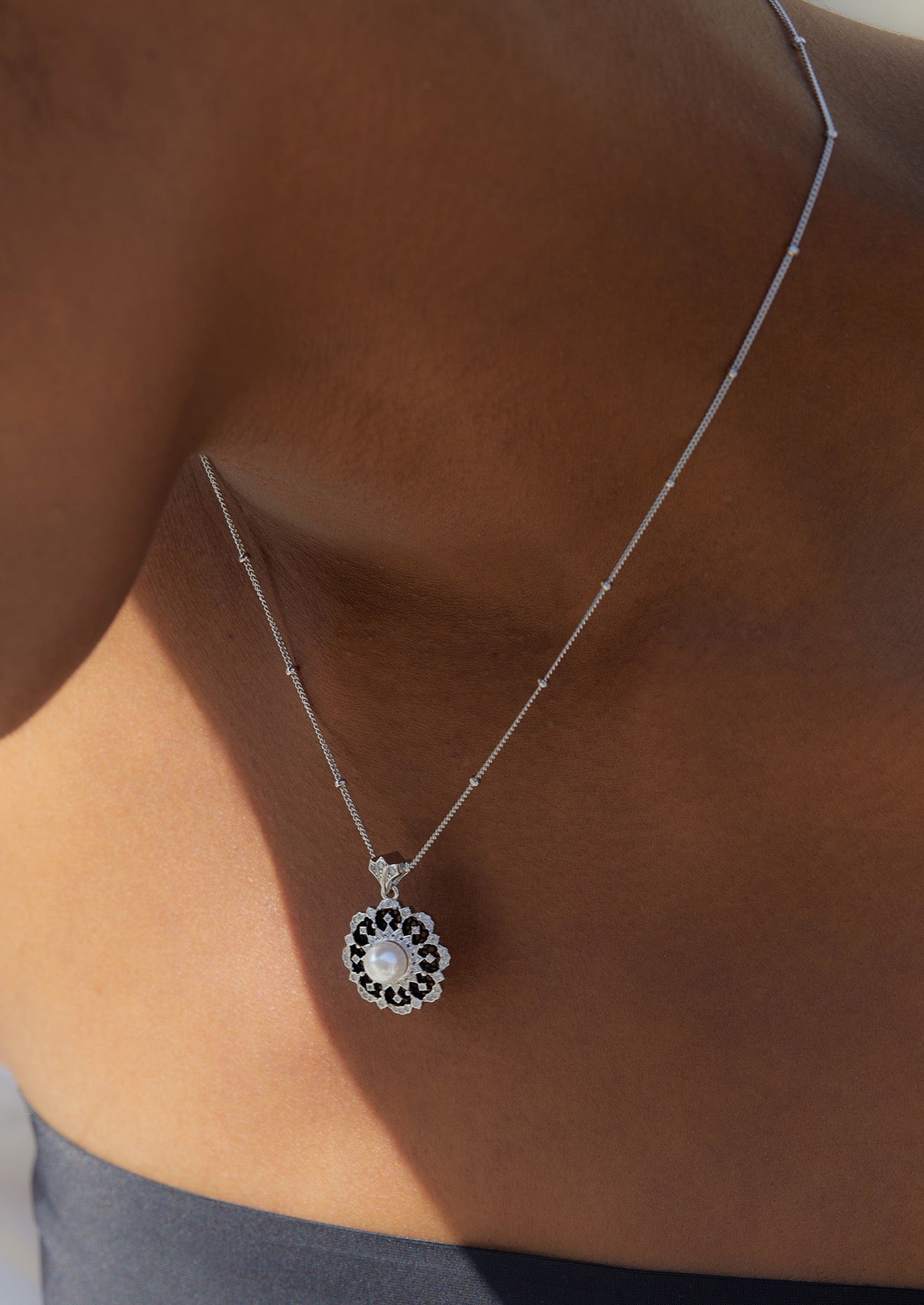 Floral Natural Pearl Sterling Silver Necklace