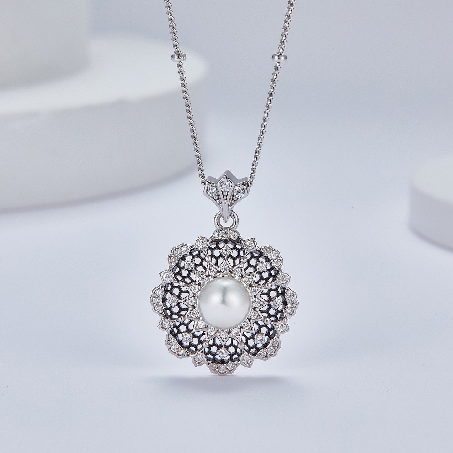 Floral Natural Pearl Sterling Silver Necklace