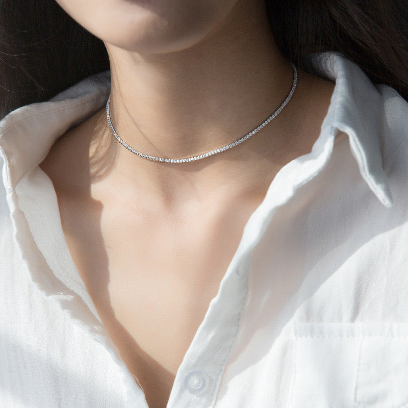 Sterling Silver Cubic Zirconia Choker Necklace