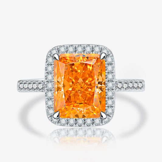 8x10mm Baguette Created High Carbon Diamond Ring with CZ Border in 925 Sterling Silver