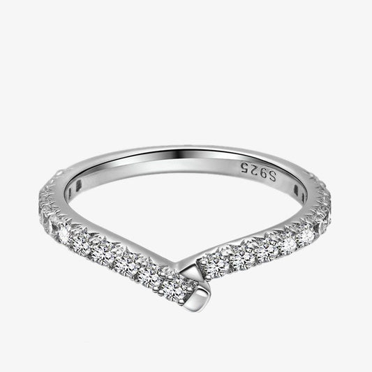 V Shape CZ Adjustable Ring in 925 Sterling Silver