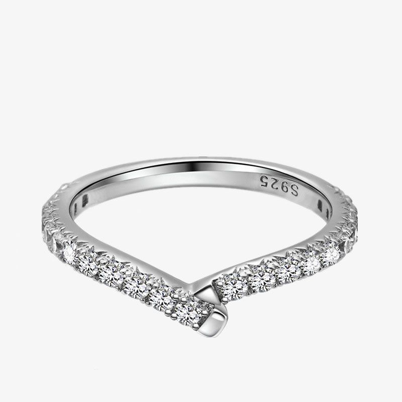 V Shape Crystal Adjustable Ring in 925 Sterling Silver