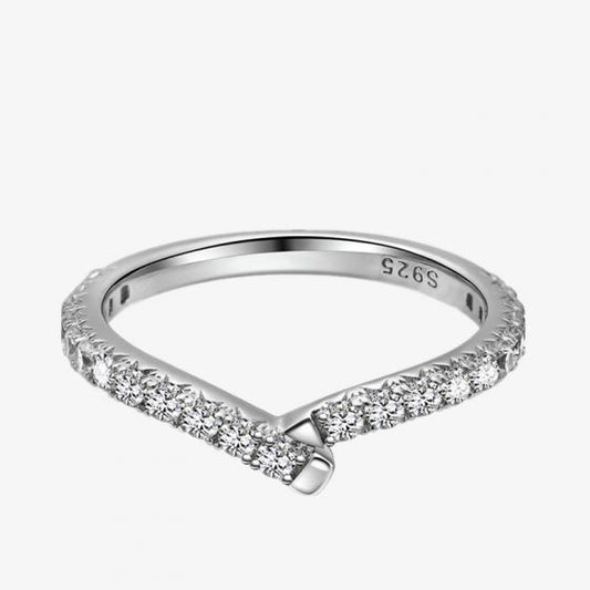 V Shape CZ Adjustable Ring in 925 Sterling Silver