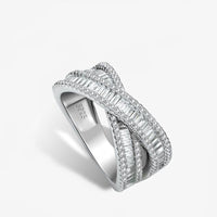 Baguette Crystal Cross 925 Sterling Silver Adjustable Ring