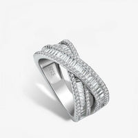 Baguette Crystal Cross 925 Sterling Silver Adjustable Ring