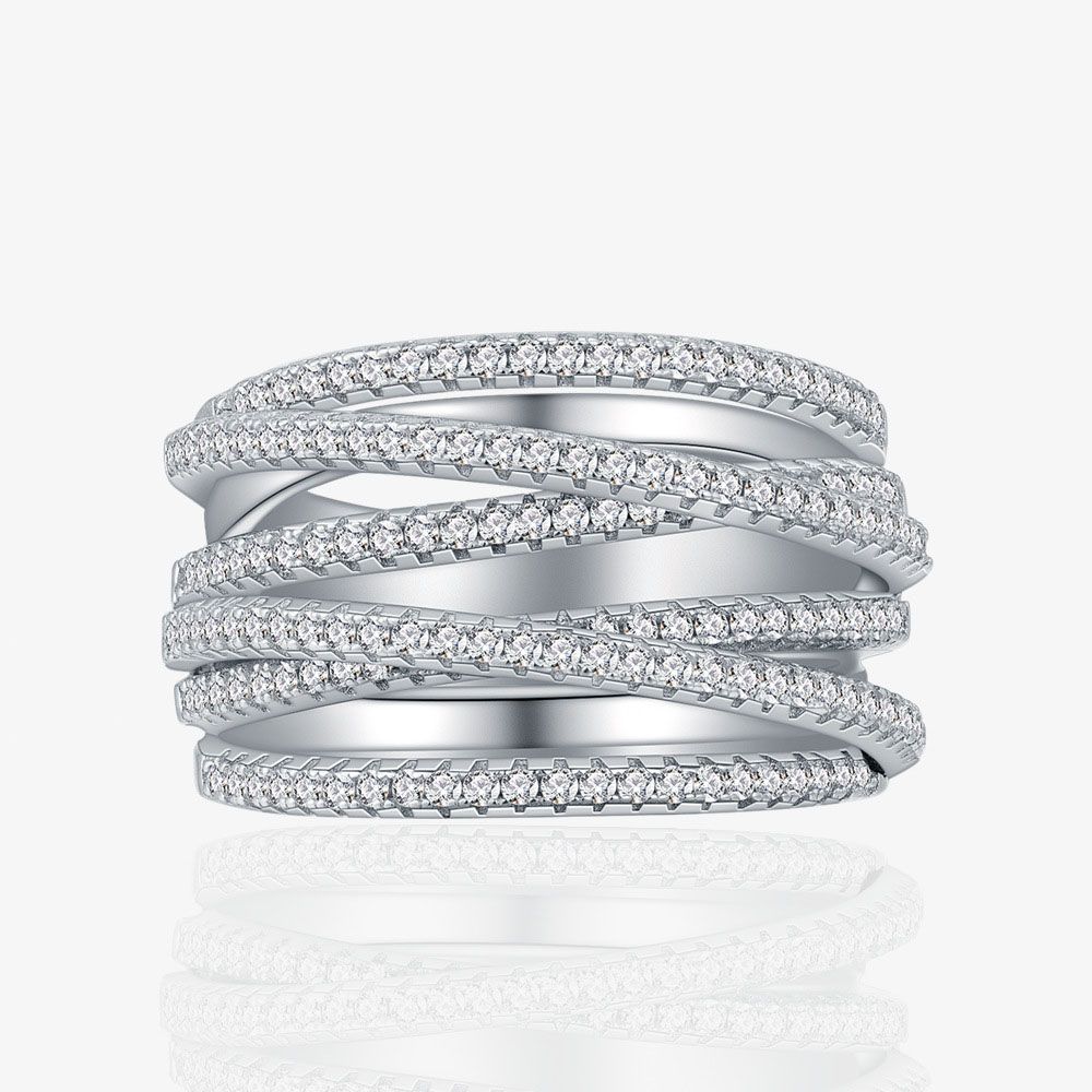 Multi-Layer CZ Cross Wide Sterling Silver Adjustable Ring