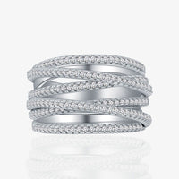 Multi-Layer Crystal Cross Wide Sterling Silver Adjustable Ring