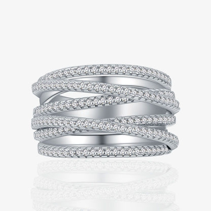 Multi-Layer CZ Cross Wide Sterling Silver Adjustable Ring