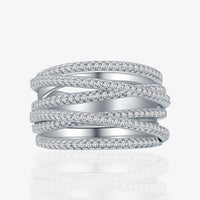 Multi-Layer Crystal Cross Wide Sterling Silver Adjustable Ring