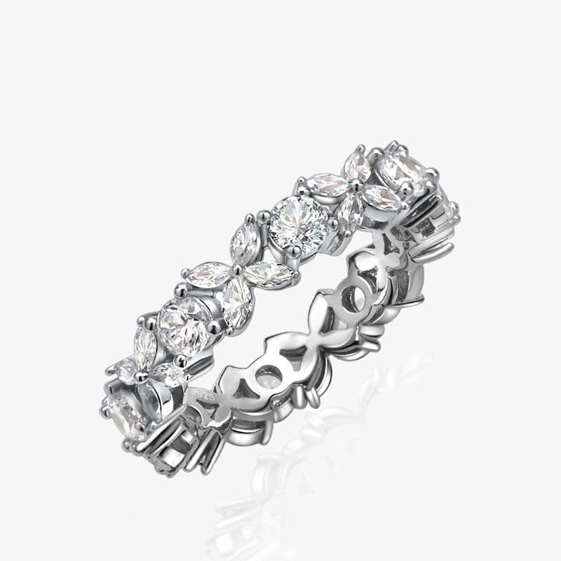 White Crystal Four-Leaf Flower 925 Sterling Silver Adjustable Ring
