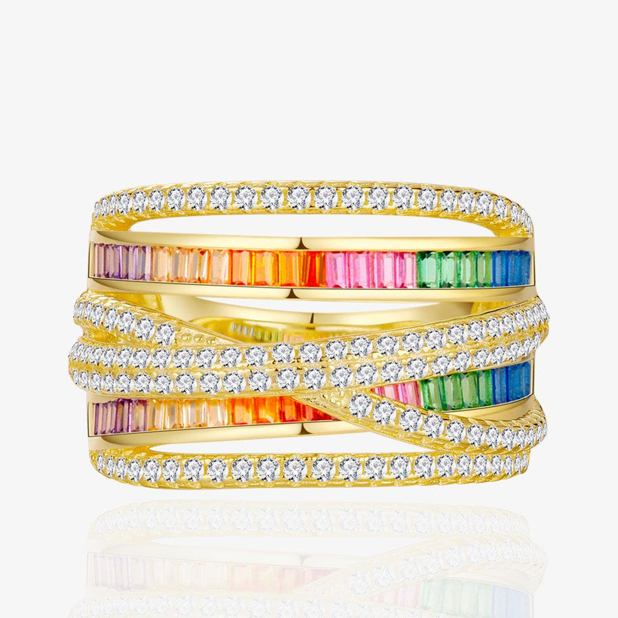 Rainbow Multi-Layer Crystal Cross Adjustable Ring