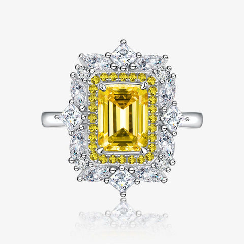 Masculine Baguette Created High Carbon Diamond Flower Ring in 925 Sterling Silver